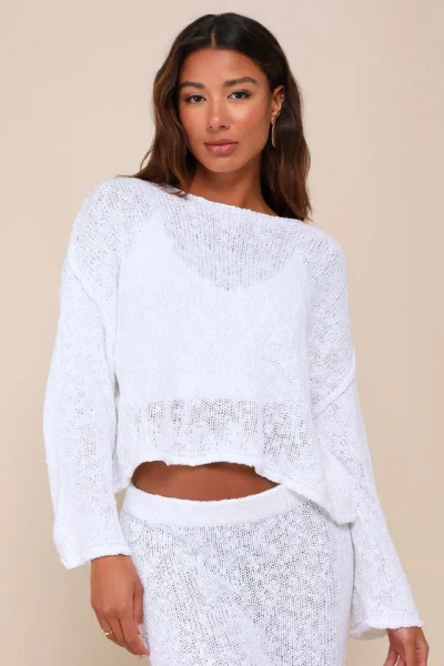 Little Lies Inez White Loose Knit Boat Neck Sweater Top
