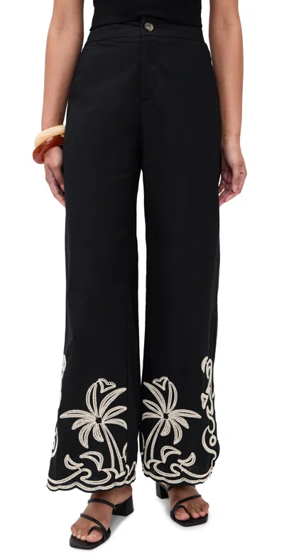 Little Lies Palm Embroidery Pants Black