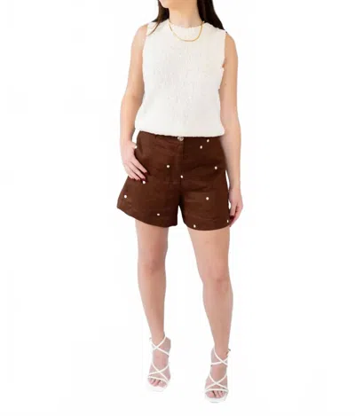Little Lies Polka Dot Embroidered Shorts In Brown