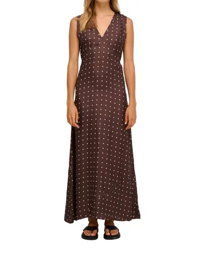 Little Lies Polka Midi Dress In Chocolate In Burgundy