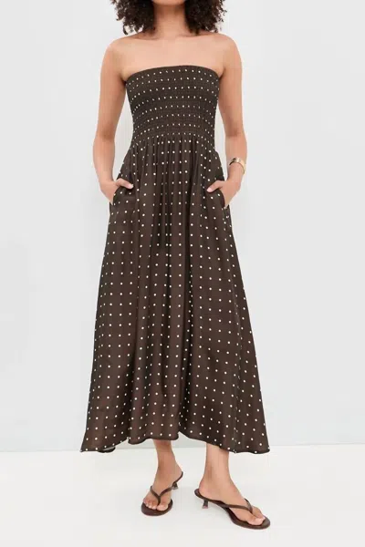 Little Lies Polka Ruched Midi Dress In Chocolate In Brown