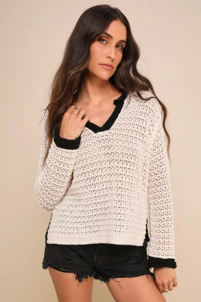 Little Lies Sofia Ivory Crochet Sweater Top