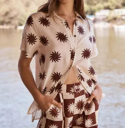 Little Lies Sunny Linen Button Down Shirt In Cream In Multi