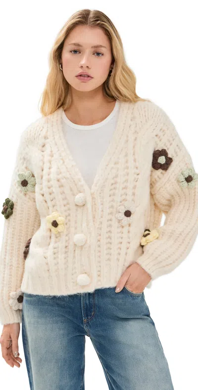 Little Lies Viola Flower Cardigan Cream