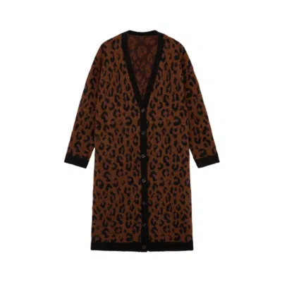 Little Lies Women's Black / Brown Love Bites Leopard Knit Cardigan In Multi