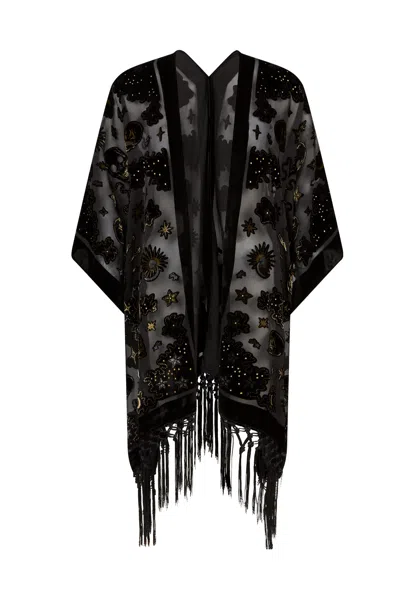 Little Lies Women's Black / Gold Suzi Skull Devore Kimono In Multi