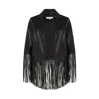 Little Lies Women's Black Jagger Fringed Faux Leather Jacket