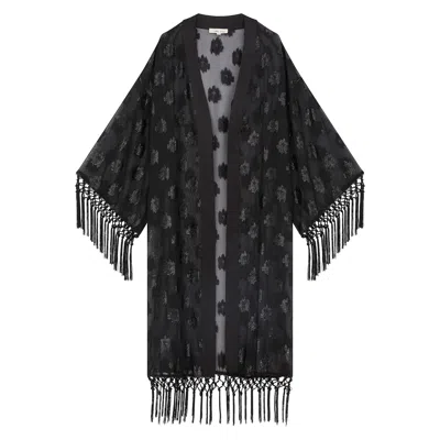 Little Lies Women's Black / Silver Althea Jacquard Kimono In Black/silver