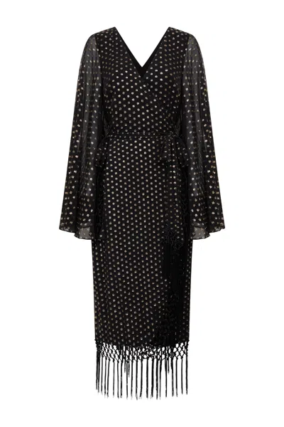 Little Lies Women's Gold / Black Cosmic Dancer Metallic Wrap Dress In Animal Print