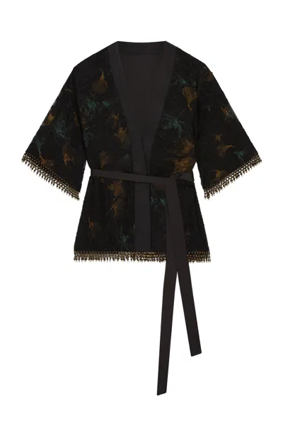 Little Lies Women's Gold / Black Ophelia Beaded Chiffon Kimono In Multi