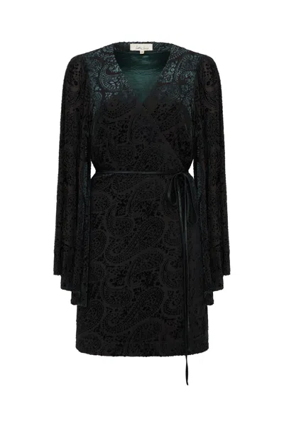 Little Lies Women's Green / Blue Siren Teal Devore Wrap Mini Dress In Multi