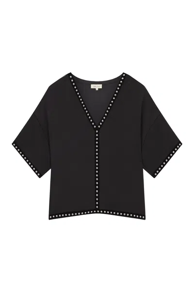 Little Lies Women's Lita Studded Satin Black Tee In Multi