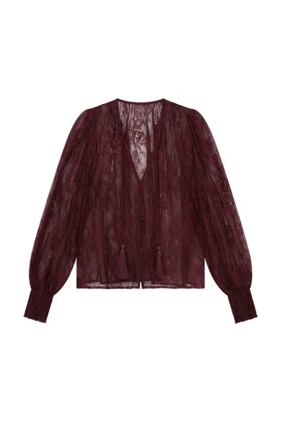 Little Lies Women's Red Rhiannon Burgundy Lace Smock Top