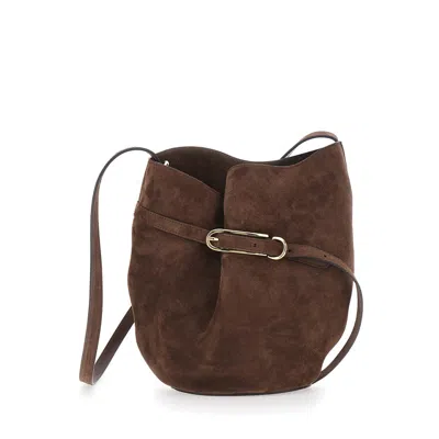 Little Liffner Belted Bucket Brown Crossbody Bag With Belt On The Front In Suede Woman