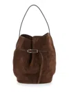 Little Liffner Belted Bucket Brown Shoulder Bag With Belt On The Front In Suede Woman In Brown