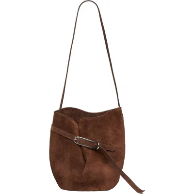 Little Liffner Belted Suede Bucket Bag In Brown