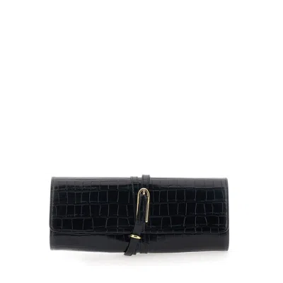 Little Liffner Black Clutch With Belt Closure And Crocodile Effect In Leather Woman