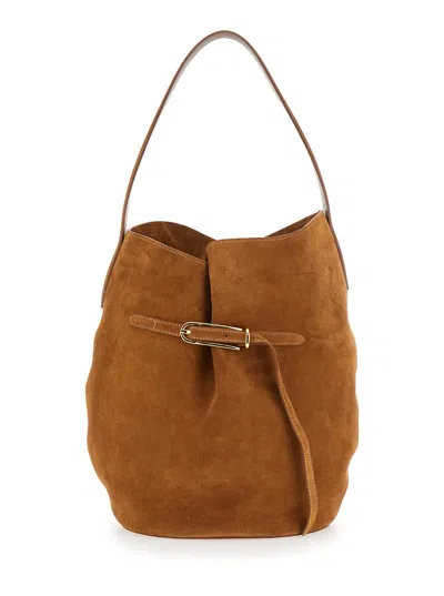 Little Liffner Shoulder Bag Belted Bucket Bag Large Cow Suede In Brown Leather For Women
