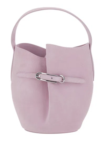 Little Liffner Shoulder Bag Belted Bucket Bag Mini Cow Suede Pink With Buckle Closure And Leather Strap - Made Of L