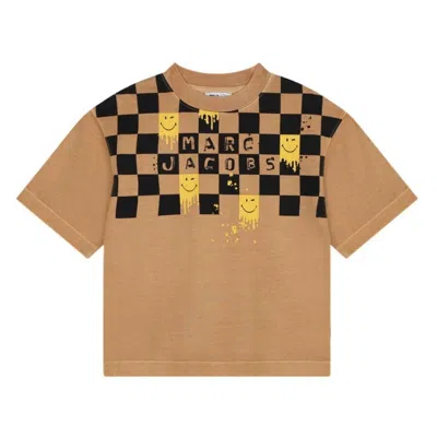 MARC JACOBS LITTLE MARC JACOBS BOYS CHECK SMILEY LOGO COTTON T-SHIRT