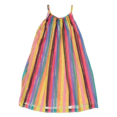 Little Marc Jacobs Girls Multicolor Logo Striped Glitter Dress