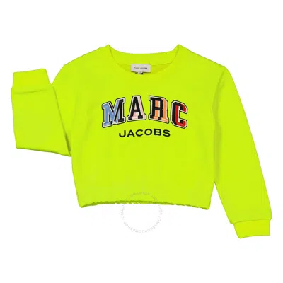 Little Marc Jacobs Kids'  Girls Ochre Logo Embroidered Fleece Sweatshirt In Green