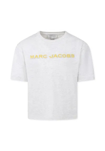 Marc Jacobs Kids' Grey T-shirt For Boy With Logo In Beige