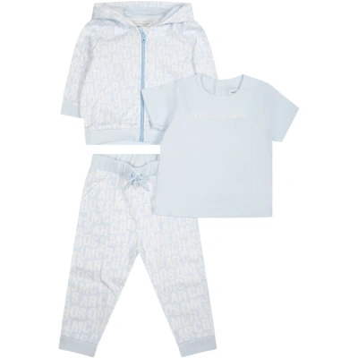 Little Marc Jacobs Light Blue Suit For Baby Boy With Logo