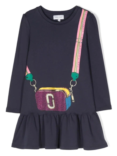 Little Marc Jacobs Kids' Marc Jacobs Abito Blu Navy In Jersey Di Cotone Bambina