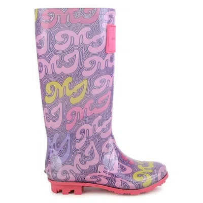Marc Jacobs Kids Monogram Logo Printed Rain Boots In Beige