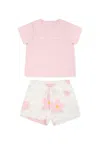 Marc Jacobs Pink Suit For Baby Girl With Logo And Flowers In Pink