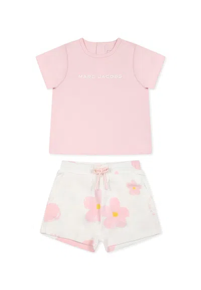 Marc Jacobs Pink Suit For Baby Girl With Logo And Flowers
