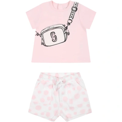 Little Marc Jacobs Pink Suit For Baby Girl With Print And Logo