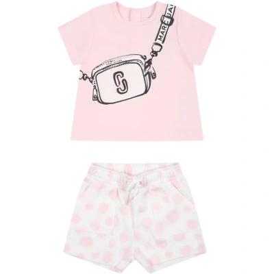 Marc Jacobs Pink Suit For Baby Girl With Print And Logo