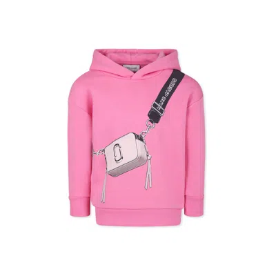 Marc Jacobs Kids' Pink Sweatshirt For Girl With Bag Print In Fucsia