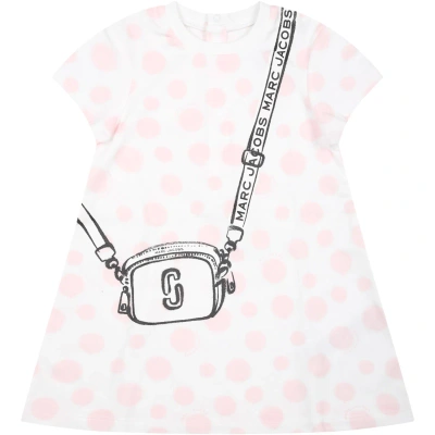 Little Marc Jacobs White Dress For Baby Girl With Print And Polka Dots