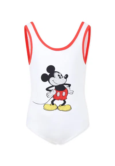 Marc Jacobs Kids' White Swimsuit For Girl With Mickey Mouse