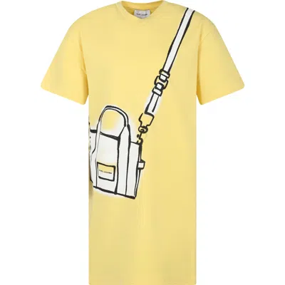 Little Marc Jacobs Kids' Yelllow Dress For Girl With Bag Print And Logo In Yellow