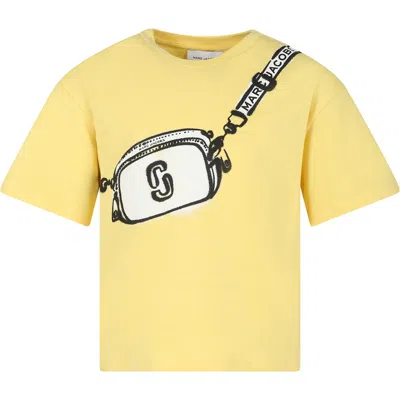 LITTLE MARC JACOBS YELLOW T-SHIRT FOR GIRL WITH BAG PRINT AND LOGO