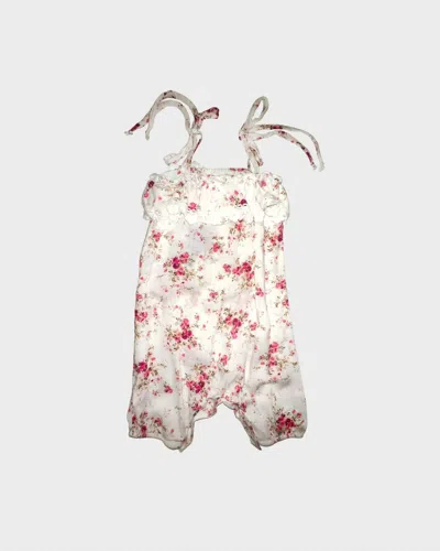Little Mass Kids' Girl's Floral Ruffled Romper In Fuchsia In Multi