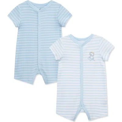 Little Me Babies'  2-pack Safari Stripe Organic Cotton Rompers In Blue