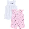 Little Me Baby Girls Cotton Sailboats Rompers, 2 Pack