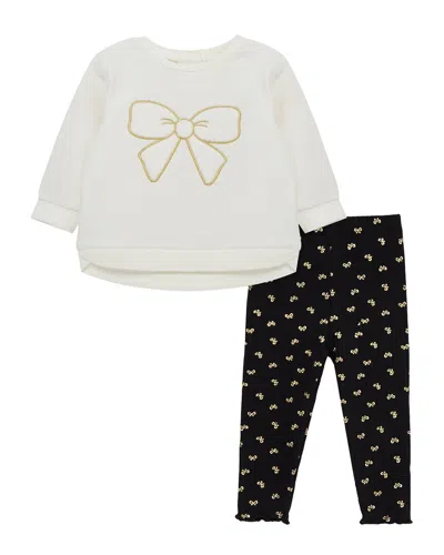 Little Me 2pc Bow Sweatshirt Set In Animal Print