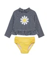 Little Me Gingham Daisy Rashguard In Blue
