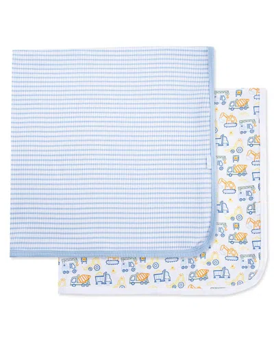 Little Me 2pk Trucks Rec Blankets In Blue