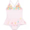 Little Me Baby Girls Floral-trim Striped One-piece Swimsuit In Pink