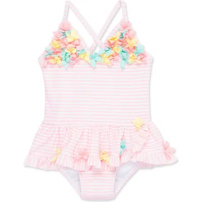 LITTLE ME LITTLE ME 3D STRIPE SKIRTED ONE-PIECE SWIMSUIT
