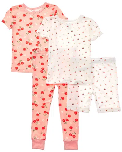 Little Me 4pc Cherry 4pc Pj In Pink