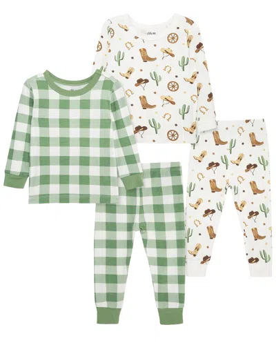 Little Me 4pc Cowboy Bamboo Pajama Set In Animal Print