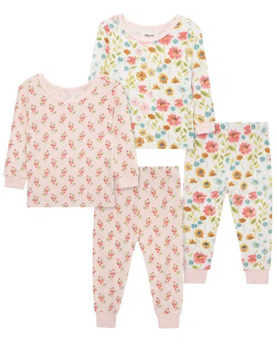 Little Me 4pc Floral Bamboo Pajama Set In Pink